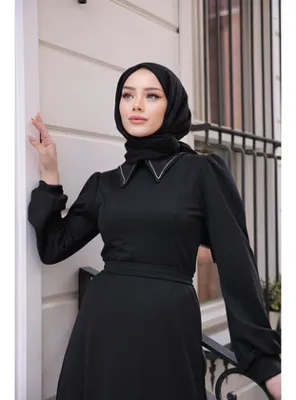 Esre Store 4447 - Taşlı Tesettür Elbise Si̇yah-K9