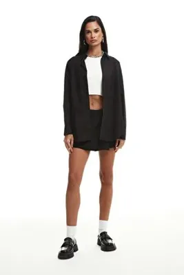 Quzu Oversize Basic Gömlek Siyah