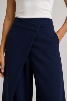 CrepTekstil Crep Kadın Yüksek Bel Bol Paça Kruvaze Görünümlü Double Kumaş Pantolon