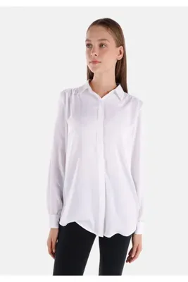 Colins Regular Fit Shirt Neck Düz Kadın Beyaz Uzun Kol Gömlek