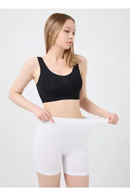 MİSTİRİK Pereto Model Yumuşak Kumaşlı İz Belli Etmeyen Vücudu Saran Spor Şort Beyaz Renk