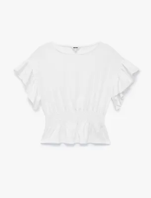 Koton Slim Fit Bel Vurgulu Gipeli Bisiklet Yaka Fırfırlı Kısa Kollu Bluz