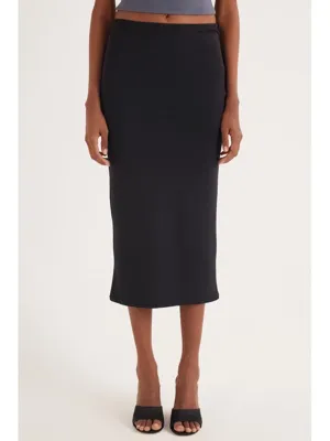 Tudors Kadın Slim Fit Dar Kesim Midi Boy Siyah Etek