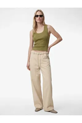 Koton Pamuklu Normal Bel Kemerli Geniş Paça Pantolon - Wide Leg Jeans