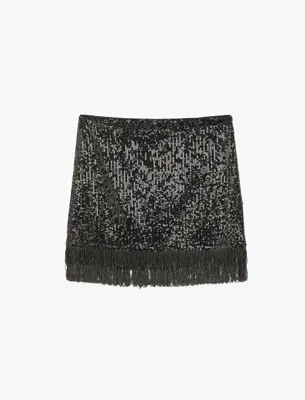 Koton Slim Fit A Kesim Püsküllü Payetli Mini Abiye Etek