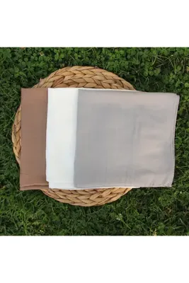 VEGA MODA Düz Renk Dikişli Tülbent, 3 Adet Yazma, Düz İndia, tülben, Keten, K.Beyaz, Gri