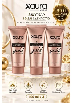 XAURA GLOBAL 24K Gold Foam Cleansing 100 ml 3 Adet