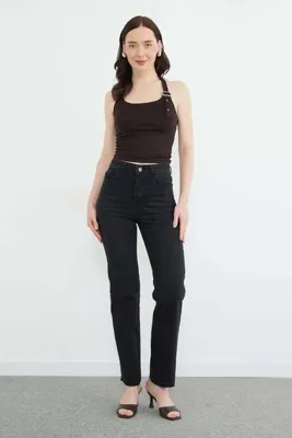 Fulla Moda Yüksek Bel Kesik Paça Jean