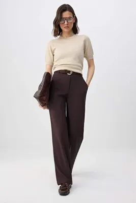 TRENDYOLMİLLA Koyu Kahverengi Geniş Paça Wide Leg Bootcut Dokuma Kumaş Pantolon TWOAW21PL0332