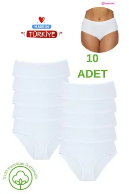 Newlilla 10'lu Paket Yüksek Bel %100 Pamuk Bato Külot - Kalpli Desenli Rahat Kesim İç Çamaşırı