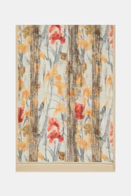 Vakko KREM ÇİÇEK DESENLİ YÜN İPEK ŞAL