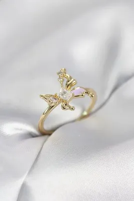 Genel Markalar Gold Renk Kelebek Model Zirkon Taşlı Kadın Yüzük