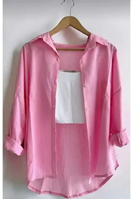 blackbonds Kadın açık pembe Keten Gömlek Yazlık Oversize Gömlek Yeni Sezon