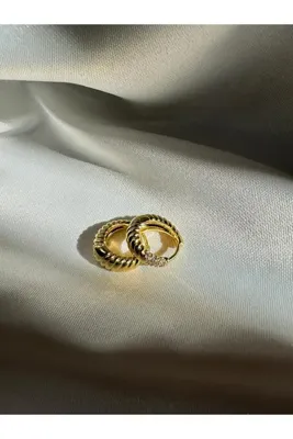 yeknova Xuping 14K Altın Rengi Taş Detay Kararmaz Kadın Halka Küpe