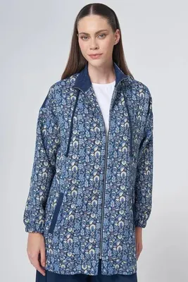 Kayra Floral Desen Fermuarlı Ceket Limoni
