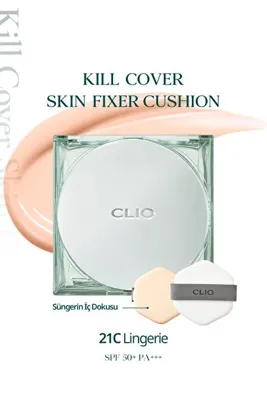 CLIO Kalıcı, Mat Cushion Fondöten Kill Cover Skin Fixer Cushion + Refill (21C Lingerie) SPF50+ PA+++