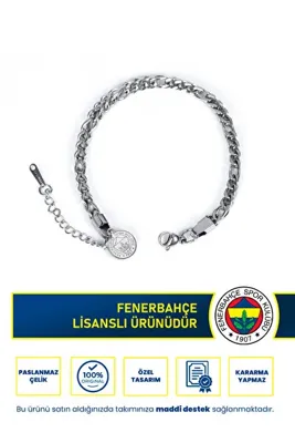 Fenerbahçe FB İnce Ayarlanabilir 19 cm Çelik Bileklik Gri Lisanslı Taraftar Aksesuarı