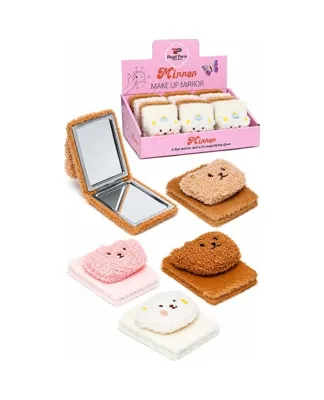 Diğer Peluş Ayıcıklı Çift Taraflı Katlanabilir Cep Aynası Sevimli Makyaj Aynası- 24'li Paket Çok Renkli