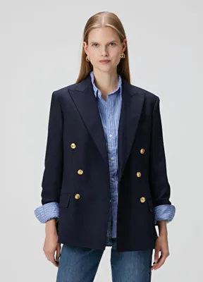 Polo Ralph Lauren Lacivert Kruvaze Yün Blazer