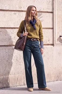 TRENDYOLMİLLA Wardrobe Essentials Koyu Mavi Az Esnek Yüksek Bel Wide Leg Geniş Paça Jeans TWOAW27JE00068