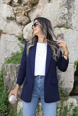 bytugcekaya Lacivert Kol Büzgü Detay Blazer