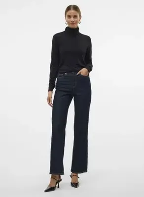 Vero Moda Siyah Kadın Balıkçı Dar Desensiz Kazak VMIRIS LS ROLLNECK PULLOVER GA NOOS