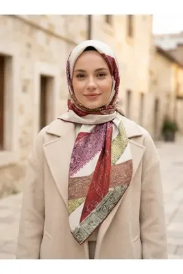 Genel Markalar İpek Tuşeli Etnik Şeritli Krem Kadın Eşarp