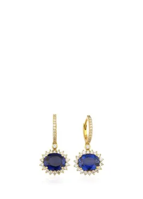 Aspendos Jewellery Safir Pırlantalı Sallantılı 18 Ayar Yeşil Altın Kadın Küpe