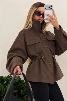 Trendsensin Lorven Süet Oversize Kahve Viral Kadın Ceket