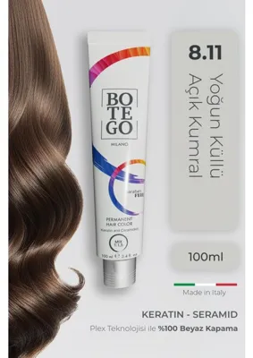 Botego Milano Profesyonel Krem Saç Boyası - 8.11 Yoğun Küllü Açık Kumral 100 ml - Plex, Keratin, Seramid