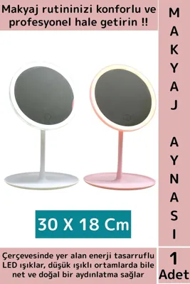 wintoup Premium Profesyonel Ev Kuaför Kullanım Hediyelik Şık Yuvarlak Led Işıklı Makyaj Aynası 30 X 18 Cm Çok Renkli