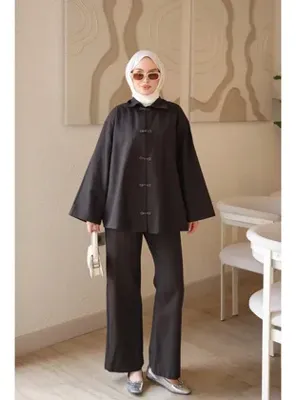 İmajButik Acı Kahve Biye Düğmeli Ceket Pantolonlu Gabardin Takım