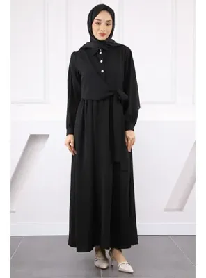 İmajButik Siyah Yan Bağlamalı Linda Elbise