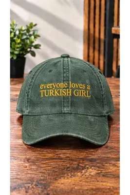 barsdepo everyone loves a TURKISH GIRL Nakışlı Yıkamalı Şapka / Kedi Nakışlı Washed Cap