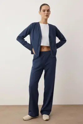 TRENDYOLMİLLA Lacivert Regular/Normal Kalıp Esnek Örme Ceket TWOAW26CE00060