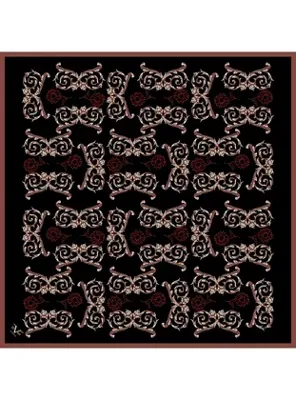 19v69 ITALIA Barok Logolu Desen Black Seri Twill Eşarp Askısı ile Birlikte 90x90 cm Gül Kurusu