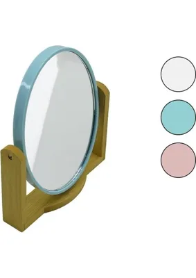 Toyigoo Ibico İ15-022 -5006 (Oval) (8"= 20.5X15.5CM) (Ahşap Bambu Ayaklı) Makyaj Aynası (Çift Taraflı) (Renkli Plastik Çerçeve)*48