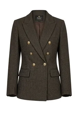 Solvea Kahverengi Gold Düğme Detaylı Kadın Kırçıllı Blazer Ceket
