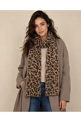 Sebir Moda Leopar Desenli Triko Atkı