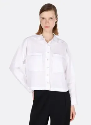 Colins Regular Fit Shirt Neck Düz Kadın Beyaz Uzun Kol Gömlek