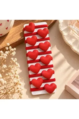 So Much Accesories 10’lu Kırmızı Figürlü Kız Çocuk Saç Lastiği Seti – Esnek Mini Saç Tokası, Sevimli Modeli