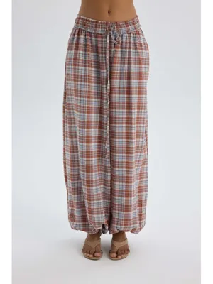 Mai Collection Jolene Ekoseli Kiremit Şalvar Pantolon