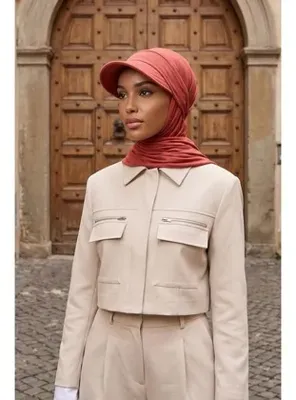 Aisha's Design Çıkarılabilir, Ayarlanabilir Siperlikli Kaymaz Pratik Penye Şal,SPS-2 Tarçın