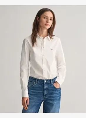 Gant Kadın Beyaz Slim Fit Klasik Yaka Oxford Gömlek