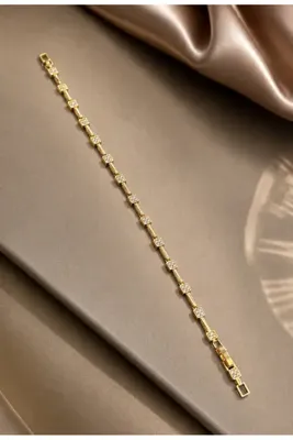 BLUEVELL JEWELRY Zirkon Taş Detaylı Geometrik Gold Renk Kadın Bileklik