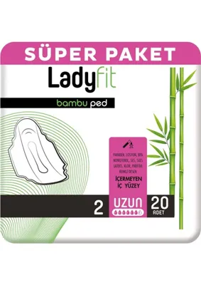 Lady Fit Ladyfit Bambu Ped Süper Uzun 20 Adet Gece Kullanım için Uygun Nefes Alabilen Yüzey