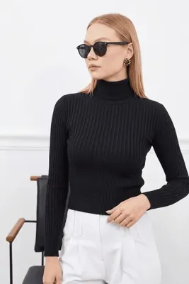 Fulla Moda Fitilli Balıkçı Yaka Slim Fit Triko Kazak