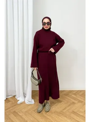 Melike Tatar Triko Elbise 80-8419 BORDO