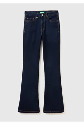 United Colors Of Benetton Kadın Koyu Mavi Pamuk Karışımlı Normal Bel İspanyol Paça Denim Pantolon