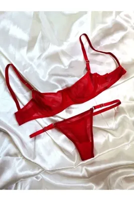 BLUEAVCI Kırmızı Tül Bralet Takım